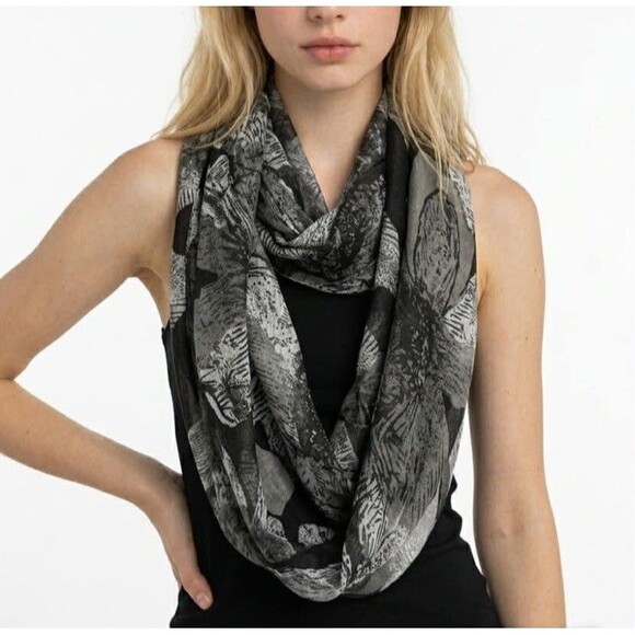 Unbranded Accessories - Black and Grey Abstract Floral Print Infinity Loop Scarf